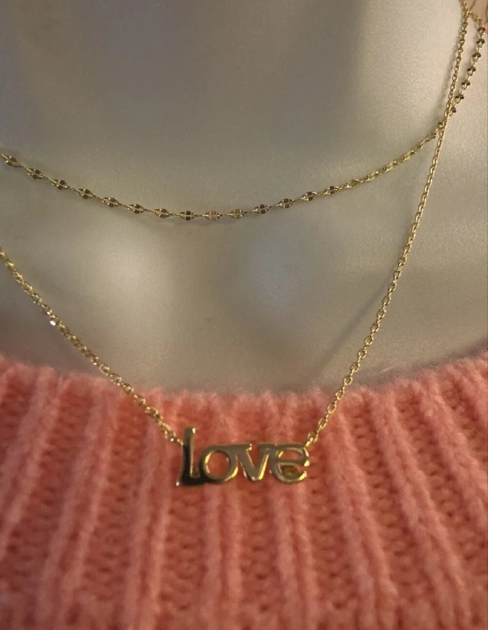 Gold 'Love' Layered Necklace - Double Chain Women's Necklace